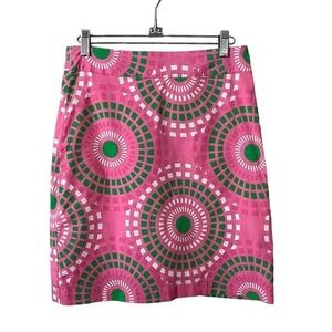 DIZZY Lizzie Skirt 4 Pencil Pink Cotton Stretch Green White Circles Geo Print